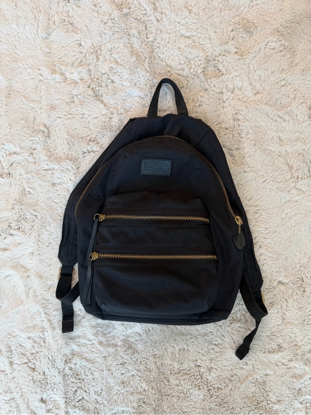 Marc Jacobs Black Biker Nylon Backpack with Gold Hardware
